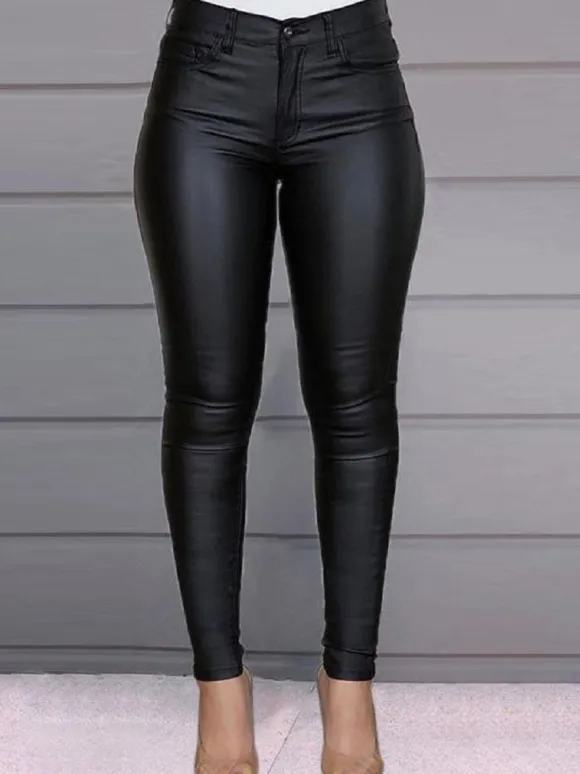 Pantalons Longs Femme Coupe Cintrée avec Boutons Unicolore