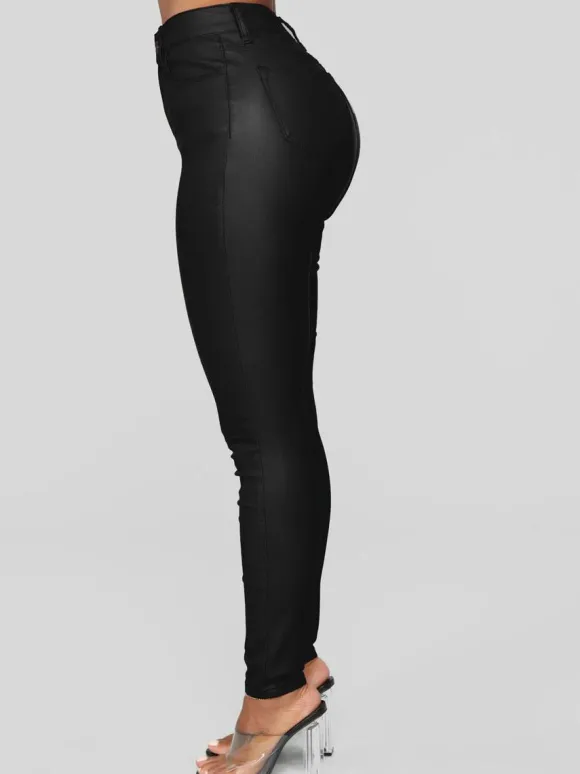 Pantalons Longs Femme Coupe Cintrée avec Boutons Unicolore