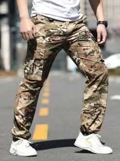 Pantalons pour hommes Casual Irregular Camouflage Taille naturelle coupe fuselée Hunter Green Pantalons pour hommes