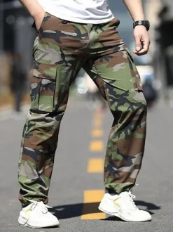 Pantalons pour hommes Casual Irregular Camouflage Taille naturelle coupe fuselée Hunter Green Pantalons pour hommes