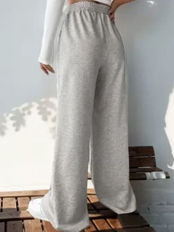 Pantalon Taille Naturelle Superposé En Polyester Gris Clair Oversize Décontracté