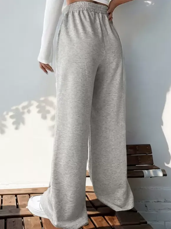 Pantalon Taille Naturelle Superposé En Polyester Gris Clair Oversize Décontracté