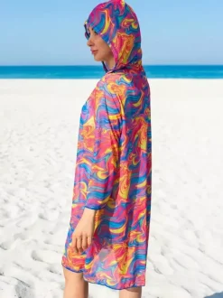 Paréo jaune à manches longues et imprimé géométrique robe courte en résille maillot de bain d'été pour la plage