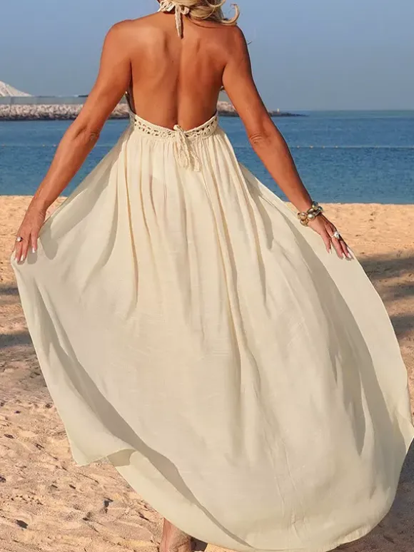 Paréos pour femmes couleur abricot sans manches découpes maillots de bain d'été pour la plage