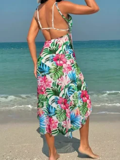 Paréos pour femmes imprimé floral vert maillots de bain sexy d'été