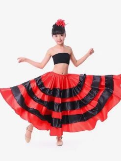 Paso Doble Costume De Danse Pour Enfants Jupe De Flamenco Filles Rouge Deux Tons Espagnole Fond De Tauromachie Déguisements Halloween