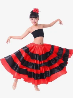 Paso Doble Costume De Danse Pour Enfants Jupe De Flamenco Filles Rouge Deux Tons Espagnole Fond De Tauromachie Déguisements Halloween
