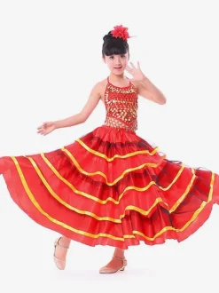 Paso Doble Dance Costume Enfants Jupe De Flamenco Filles Rouge Costumes De Corrida Espagnol Déguisements Halloween Robe de Princesse Fille