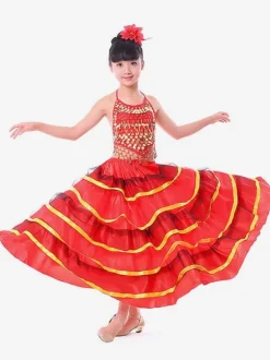 Paso Doble Dance Costume Enfants Jupe De Flamenco Filles Rouge Costumes De Corrida Espagnol Déguisements Halloween Robe de Princesse Fille