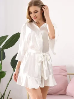 Peignoir Court Lingerie à Volants en Soie Vêtement de Maison