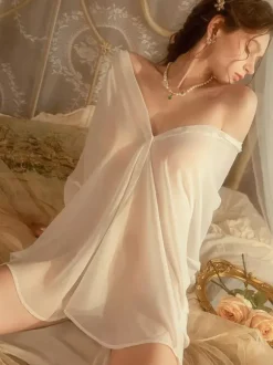 Peignoirs de lingerie de mariée nuisettes blanches transparentes et sexy à boutons superposés chemise de nuit en lingerie