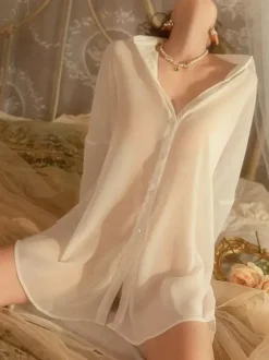 Peignoirs de lingerie de mariée nuisettes blanches transparentes et sexy à boutons superposés chemise de nuit en lingerie