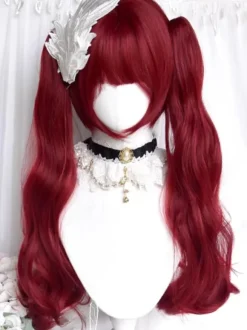 Perruque gothique lolita longue fibre résistante à la chaleur accessoires lolita bordeaux