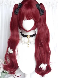 Perruque gothique lolita longue fibre résistante à la chaleur accessoires lolita bordeaux