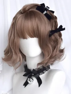 Perruque Lolita mignonne marron café accessoires Lolita courts en fibres résistantes à la chaleur