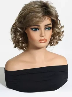 Perruque synthétique châtain clair courte pour femme