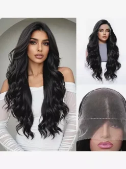 Perruque longue pour femme châtain foncé style synthétique chic