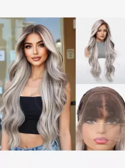 Perruque longue pour femme châtain foncé style synthétique chic