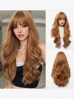 Perruque longue rose chic pour femme perruque synthétique