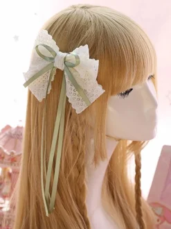 Pince à cheveux Lolita Sweet Lace Bow Two Tone Green Accessoire pour cheveux Lolita Déguisements Halloween