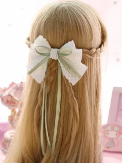 Pince à cheveux Lolita Sweet Lace Bow Two Tone Green Accessoire pour cheveux Lolita Déguisements Halloween