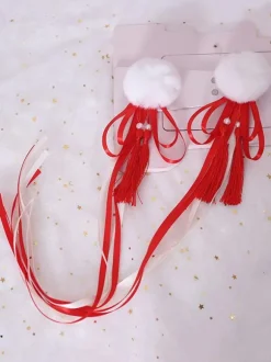 Épingle à cheveux Lolita de style chinois Pom Pom Tassel Bow Rouge Lolita Accessoire pour cheveux Déguisements Halloween