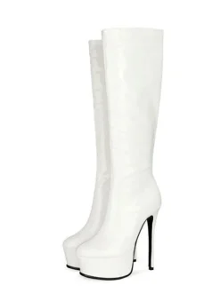 Plate-forme pour femmes talon aiguille bottes hautes en cuir verni