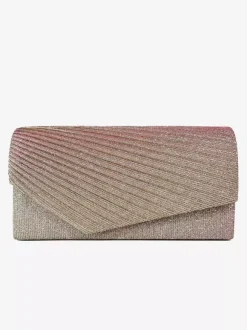 Pochette de soirée plissée en tissu pailleté couleur unie pour mariage ou autre occasion formelle.