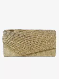 Pochette de soirée plissée en tissu pailleté couleur unie pour mariage ou autre occasion formelle.