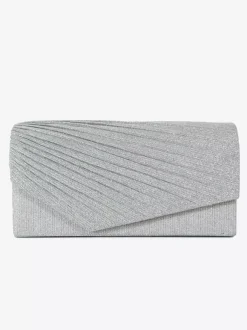 Pochette de soirée plissée en tissu pailleté couleur unie pour mariage ou autre occasion formelle.