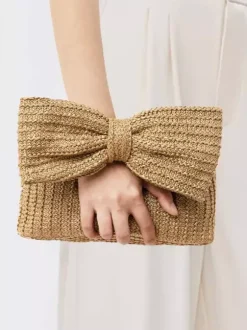 Pochette en paille avec n艙ud pour les vacances petit sac pour femme 2026