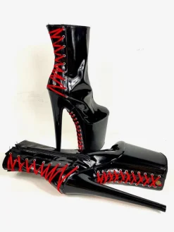 Pole Dance Chaussures Femmes Bottines Tissu À Paillettes Noire Bout Ouvert Plateforme Haute Bottes À Talons Hauts
