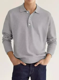 Polo à col et manches longues pour homme t-shirt de sport à boutons polos de golf athlétiques chemises quotidiennes
