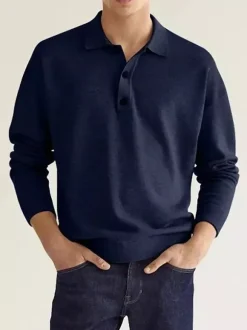 Polo à col et manches longues pour homme t-shirt de sport à boutons polos de golf athlétiques chemises quotidiennes