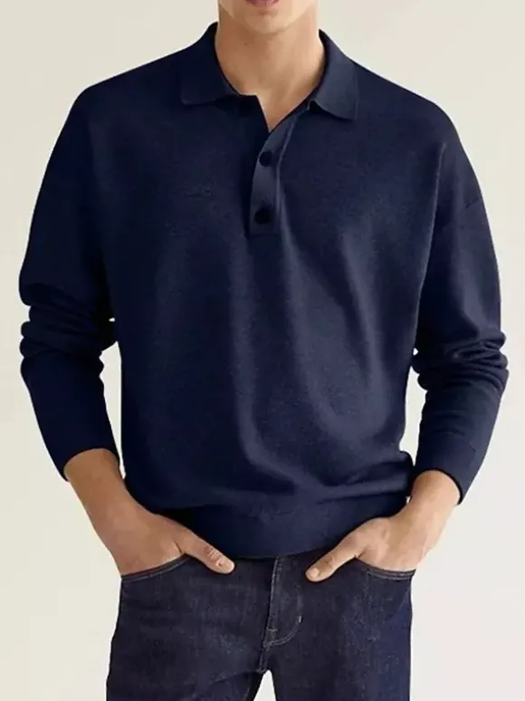 Polo à col et manches longues pour homme t-shirt de sport à boutons polos de golf athlétiques chemises quotidiennes