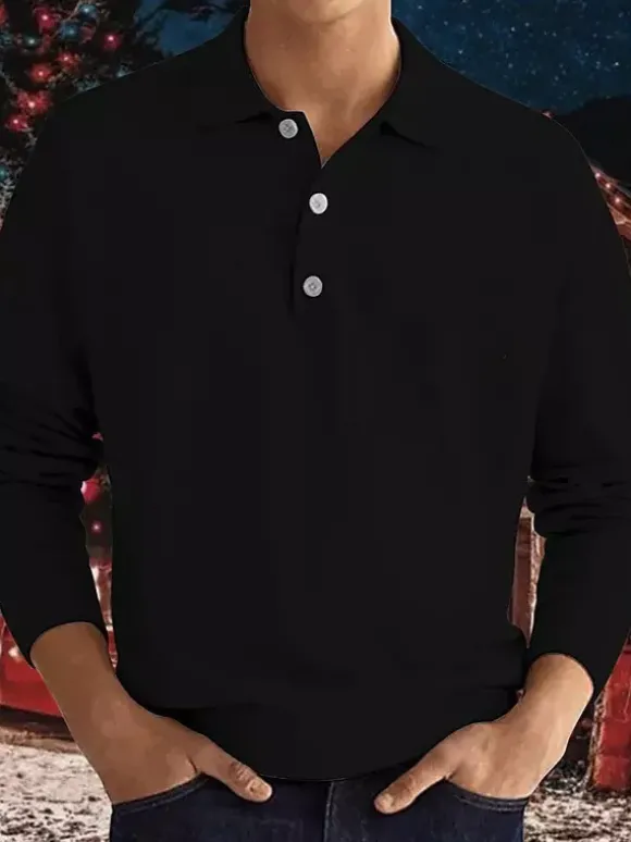 Polo à col et manches longues pour homme t-shirt de sport à boutons polos de golf athlétiques chemises quotidiennes