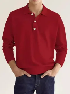 Polo à col et manches longues pour homme t-shirt de sport à boutons polos de golf athlétiques chemises quotidiennes