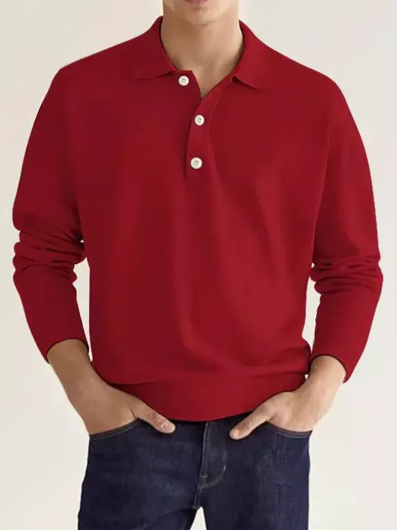 Polo à col et manches longues pour homme t-shirt de sport à boutons polos de golf athlétiques chemises quotidiennes