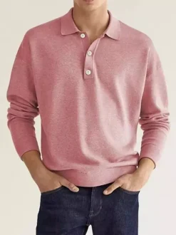 Polo à col et manches longues pour homme t-shirt de sport à boutons polos de golf athlétiques chemises quotidiennes