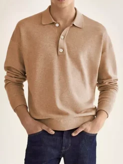 Polo à col et manches longues pour homme t-shirt de sport à boutons polos de golf athlétiques chemises quotidiennes