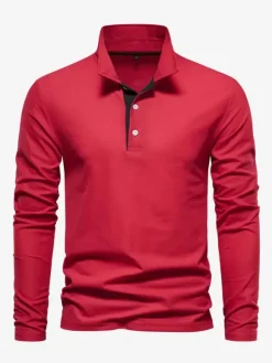 Polo homme à col rabattu manches longues avec logos coupe classique gris à la mode