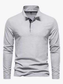 Polo homme à col rabattu manches longues avec logos coupe classique gris à la mode