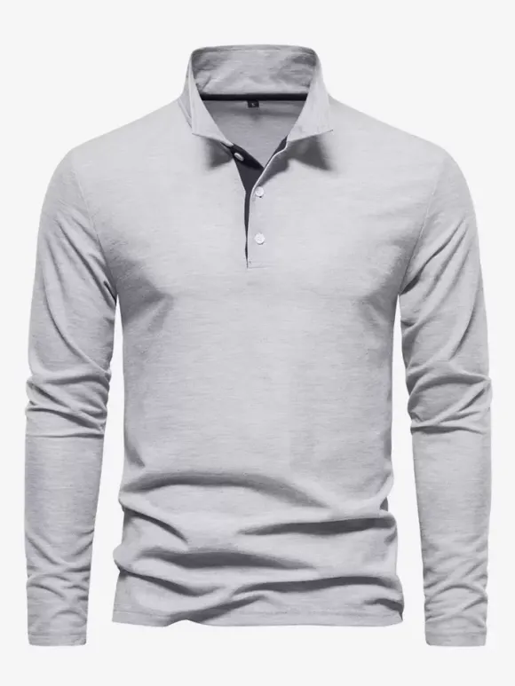 Polo homme à col rabattu manches longues avec logos coupe classique gris à la mode