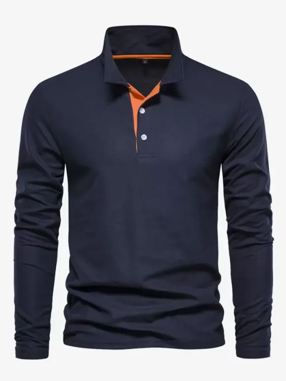 Polo homme à col rabattu manches longues avec logos coupe classique gris à la mode