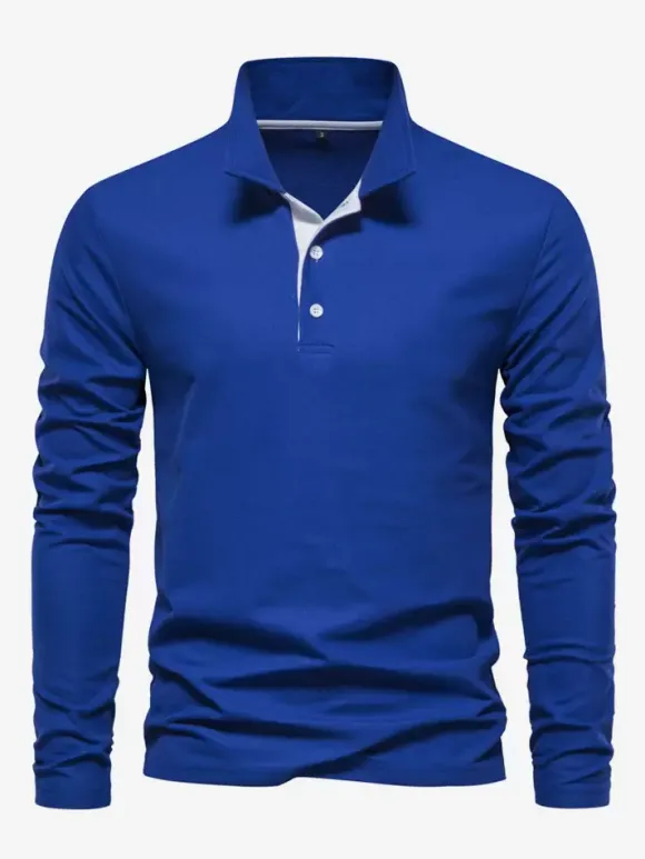 Polo homme à col rabattu manches longues avec logos coupe classique gris à la mode
