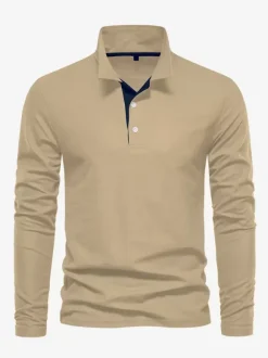 Polo homme à col rabattu manches longues avec logos coupe classique gris à la mode