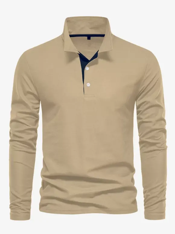 Polo homme à col rabattu manches longues avec logos coupe classique gris à la mode