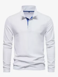 Polo homme à col rabattu manches longues avec logos coupe classique gris à la mode