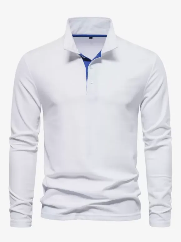 Polo homme à col rabattu manches longues avec logos coupe classique gris à la mode