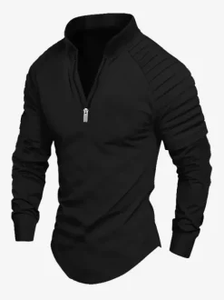 Polo pour homme à col en V et manches longues avec fermeture éclair coupe standard gris jolis polos